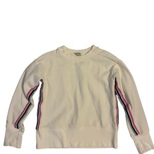 Athleta White Crewneck Sweater with Colorful Stripes